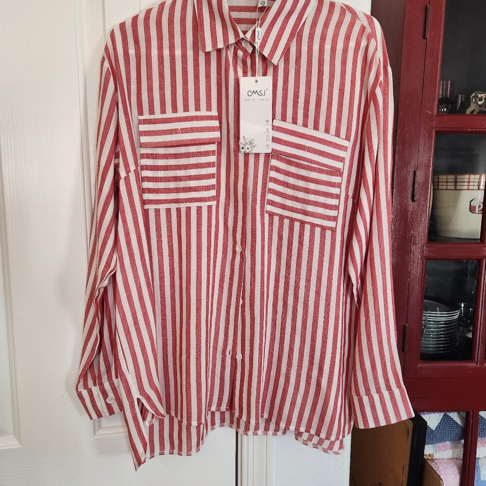 CMSJ red striped blouse size M